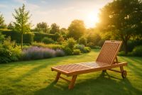 Leżak ogrodowy DIVERO z drewna tekowego z kółkami