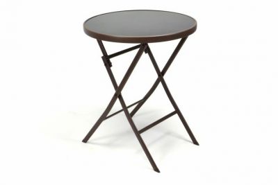 Ogrodowy bistro stolik ze składanym blatem szklanym - brązowy