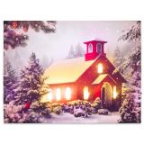 Obraz ścienny zaśnieżona kapliczka, 6 diod LED, 30 x 40