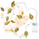 Oświetlenie perełkowe i złote listki, 20 diod LED, ciepła bi