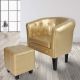 Fotel ze stołkiem Chesterfield, złoty